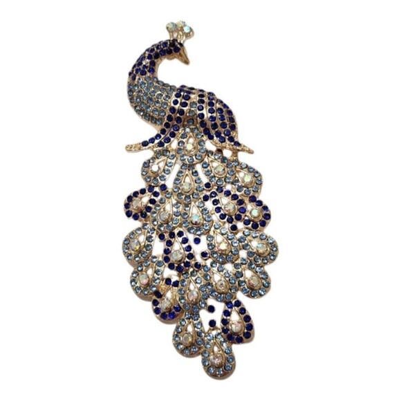 Peacock Rhinestone Brooch - Picture 2 of 7